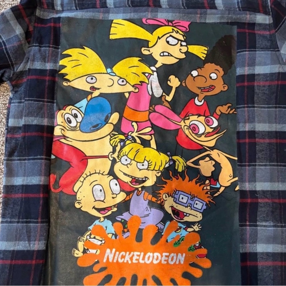 Nickelodeon Dark Graphic Tee with Plaid Trim - Multicolor